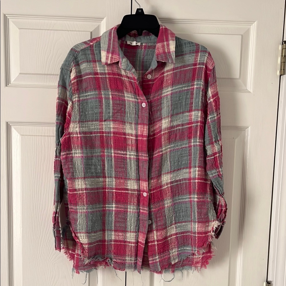 LA MIEL Pink and Gray Plaid Shirt
